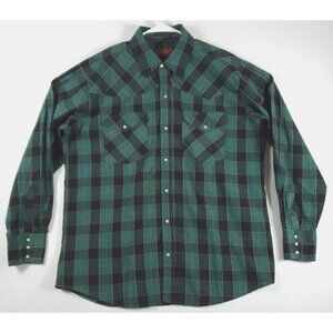 Canyon Guide Outfitters Shirt Mens XL Green Black Pearl Snap Cotton Plaid
